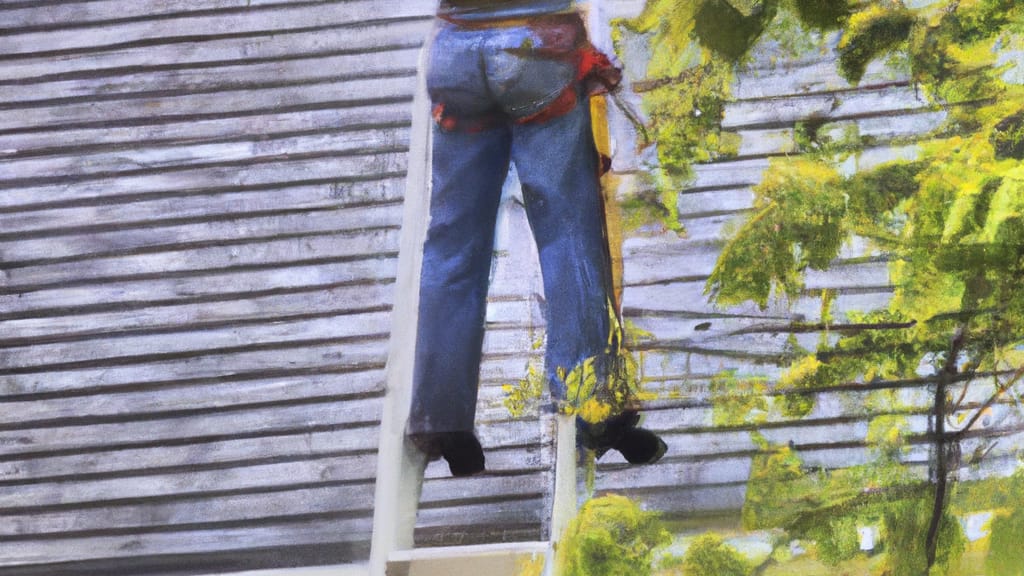 Man climbing ladder on Homewood, Illinois home to replace roof