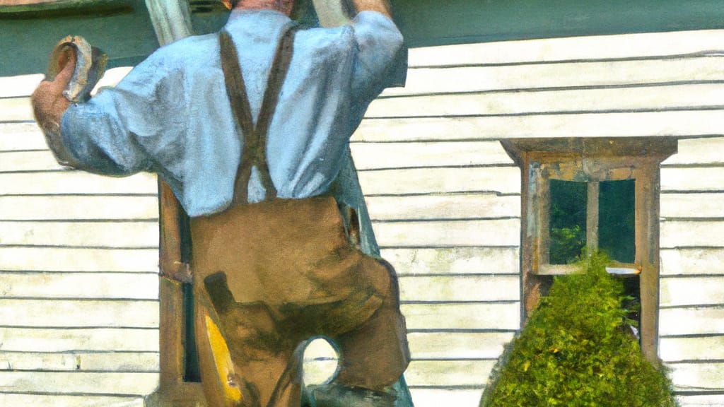 Man climbing ladder on Honey Brook, Pennsylvania home to replace roof