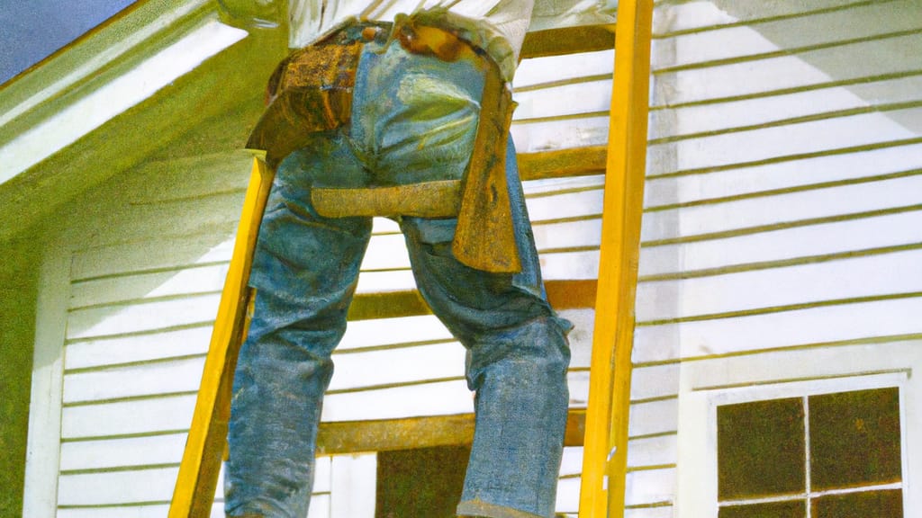 Man climbing ladder on Horn Lake, Mississippi home to replace roof