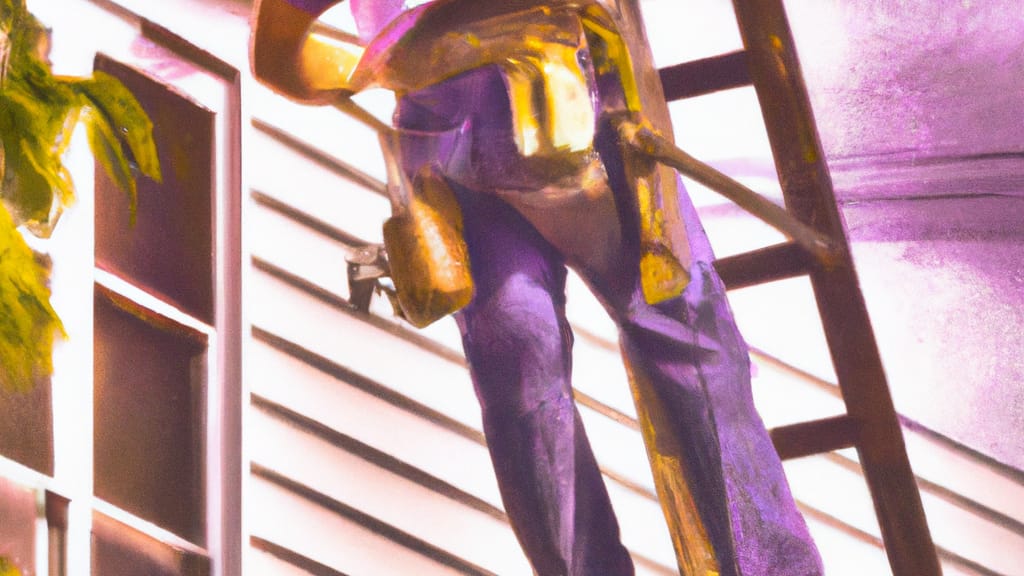 Man climbing ladder on Huntersville, North Carolina home to replace roof