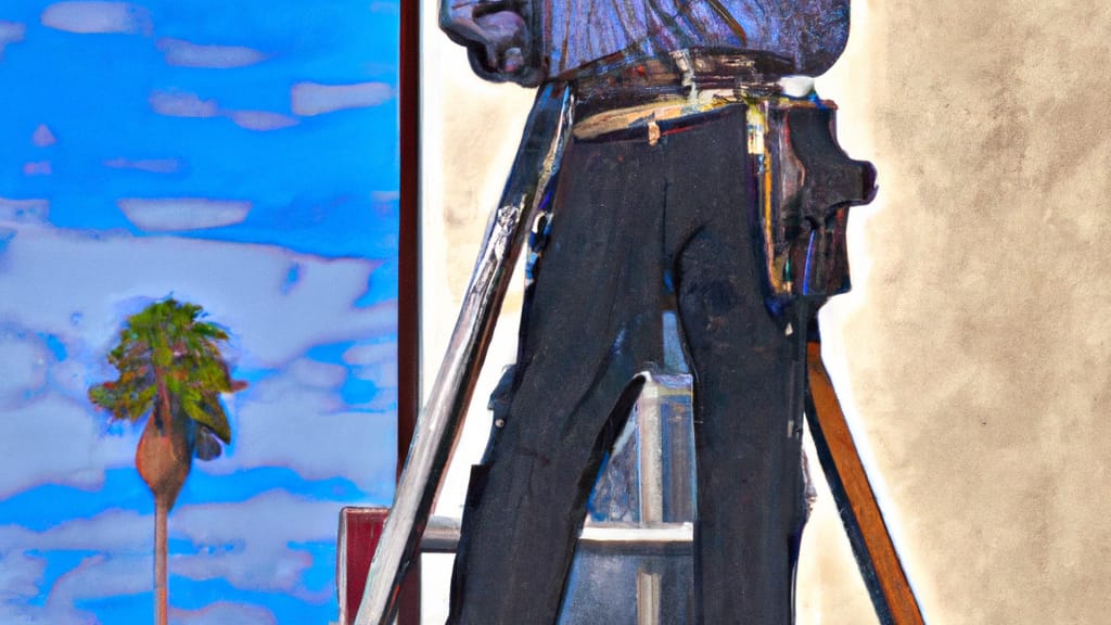 Man climbing ladder on Huntington Beach, California home to replace roof