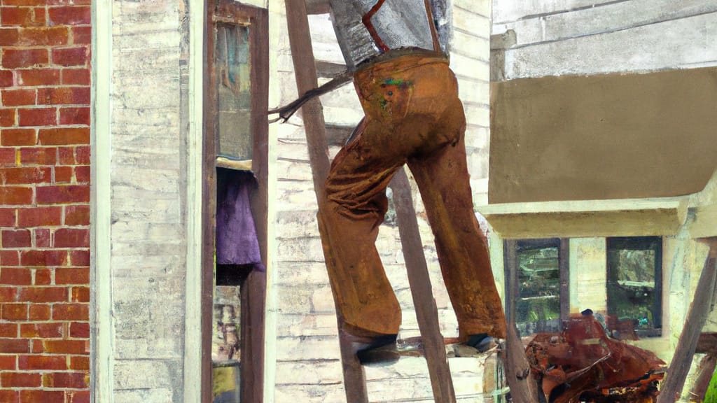 Man climbing ladder on Hutchinson, Kansas home to replace roof