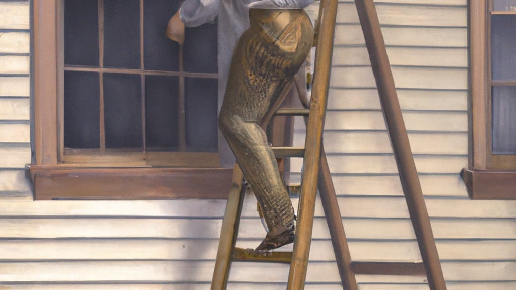 Man climbing ladder on Ilion, New York home to replace roof