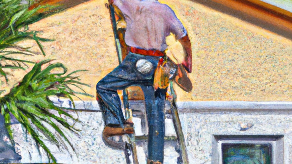 Man climbing ladder on Indian Rocks Beach, Florida home to replace roof