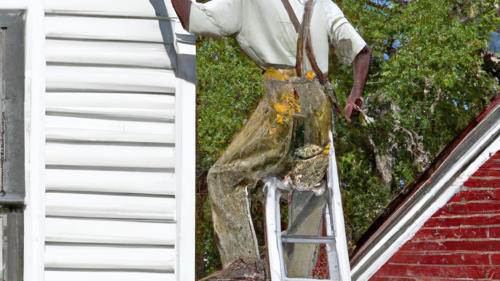 Man climbing ladder on Indianola, Mississippi home to replace roof