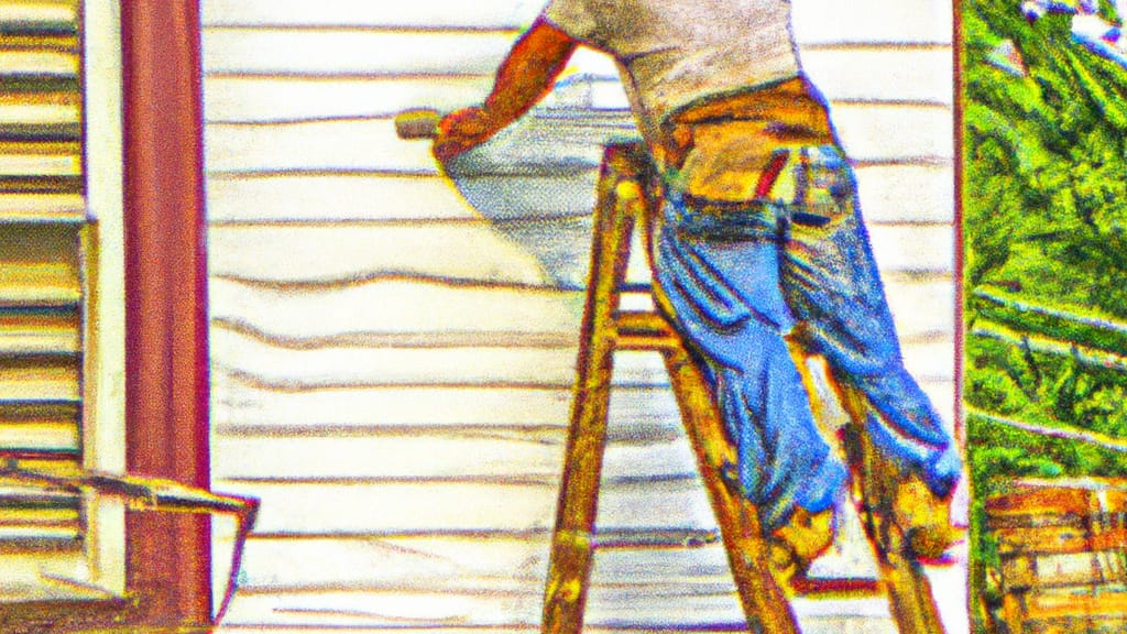Man climbing ladder on Inwood, New York home to replace roof