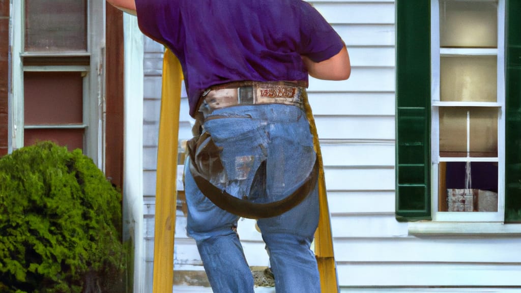 Man climbing ladder on Ironton, Ohio home to replace roof