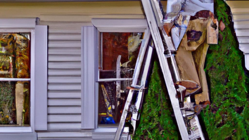 Man climbing ladder on Ironwood, Michigan home to replace roof