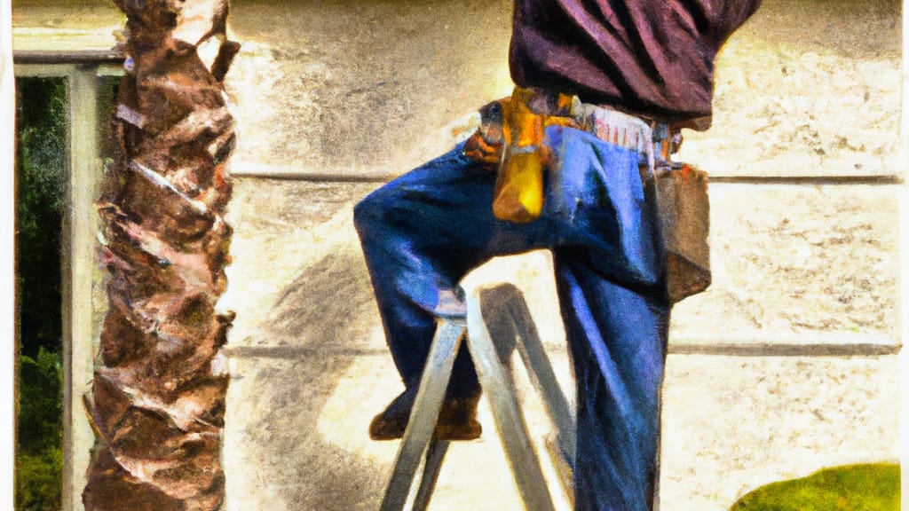 Man climbing ladder on Irvine, California home to replace roof
