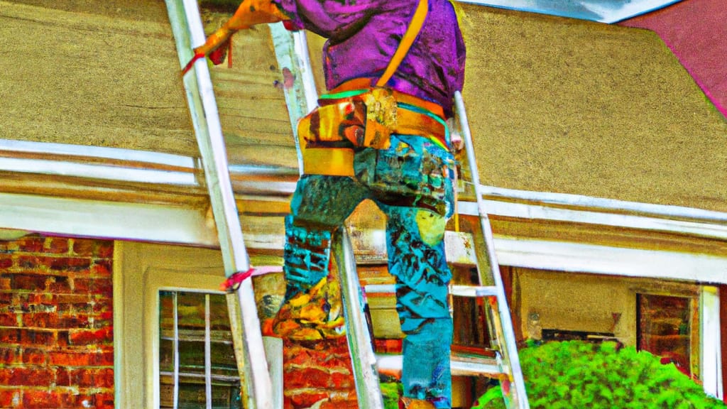 Man climbing ladder on Irvington, New Jersey home to replace roof