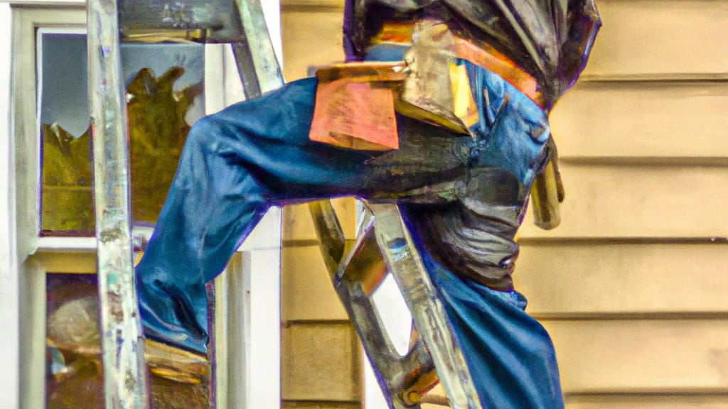 Man climbing ladder on Jackson, Wyoming home to replace roof