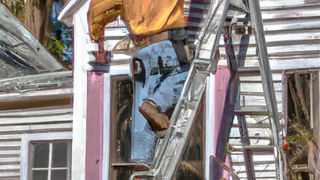 Man climbing ladder on Jacksonville, North Carolina home to replace roof