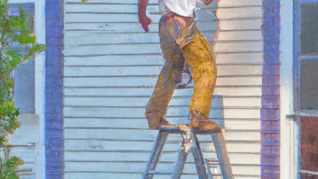 Man climbing ladder on Jacksonville, Texas home to replace roof