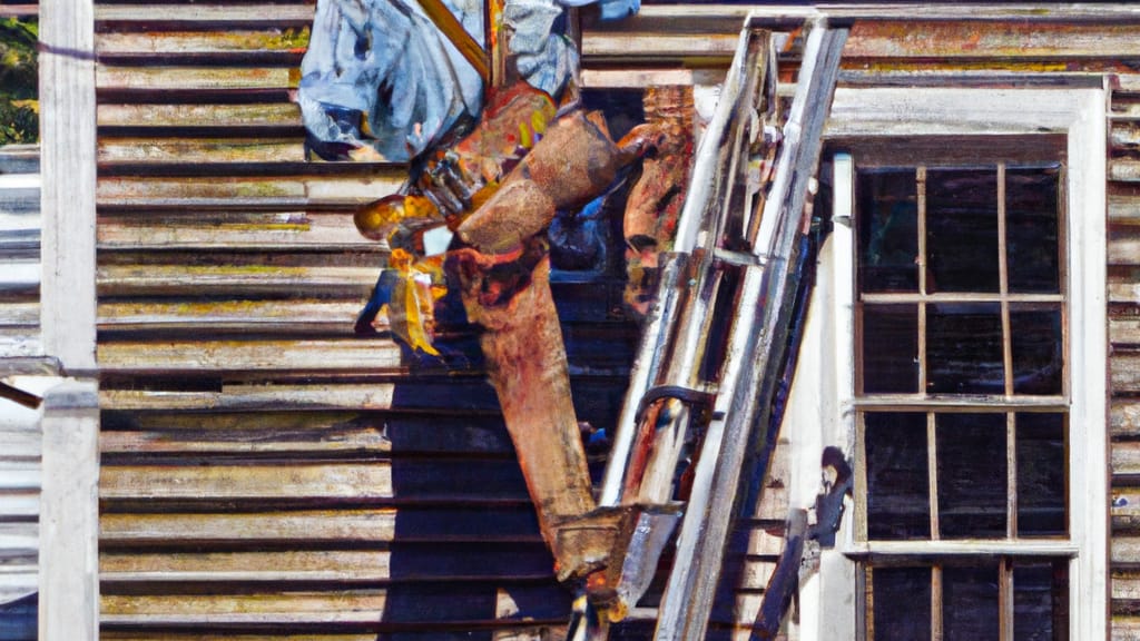 Man climbing ladder on Jasper, Alabama home to replace roof