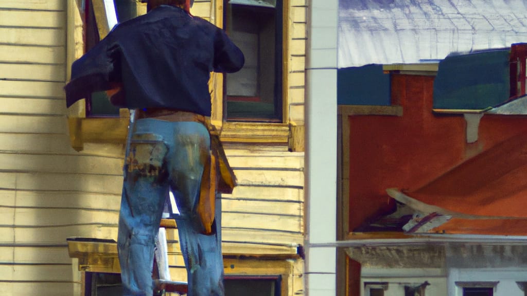 Man climbing ladder on Johnstown, Pennsylvania home to replace roof