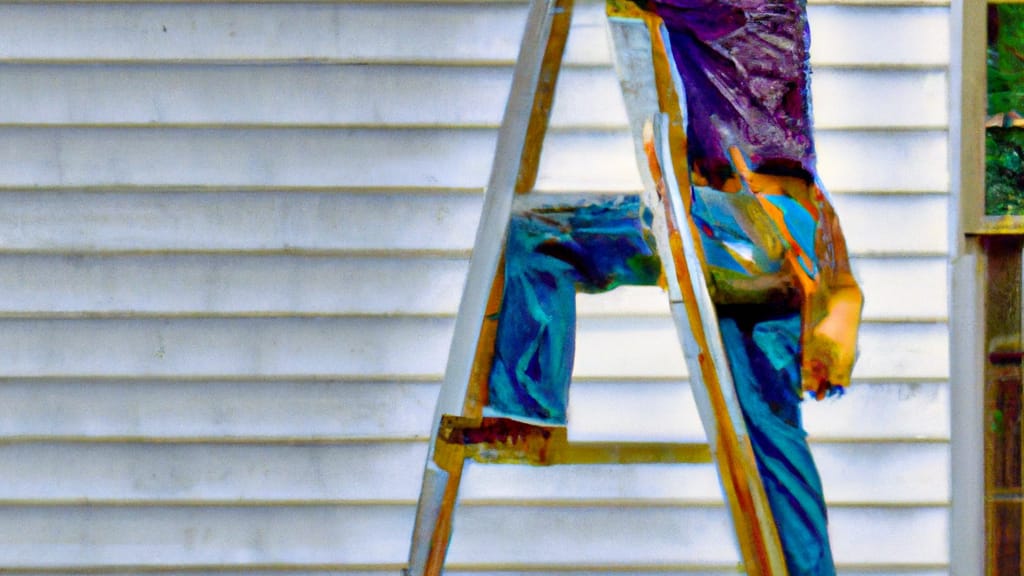 Man climbing ladder on Jonesboro, Arkansas home to replace roof