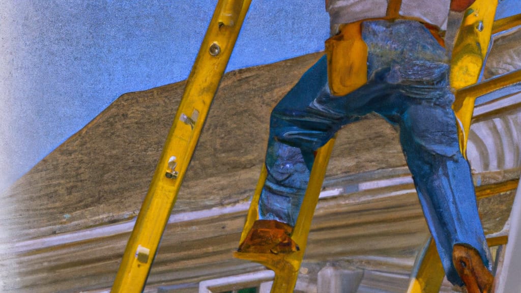 Man climbing ladder on Junction City, Kansas home to replace roof