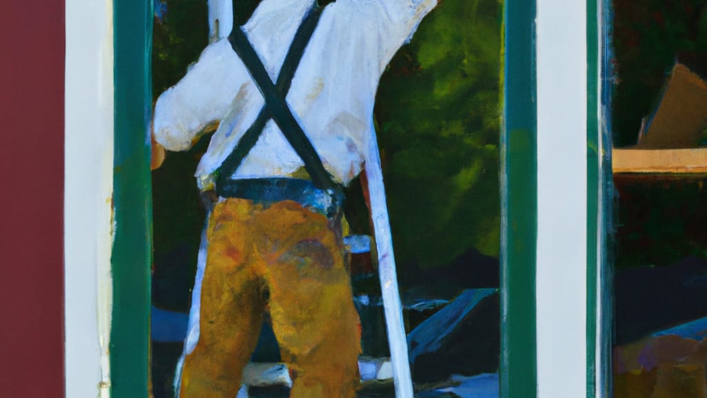 Man climbing ladder on Junction City, Oregon home to replace roof