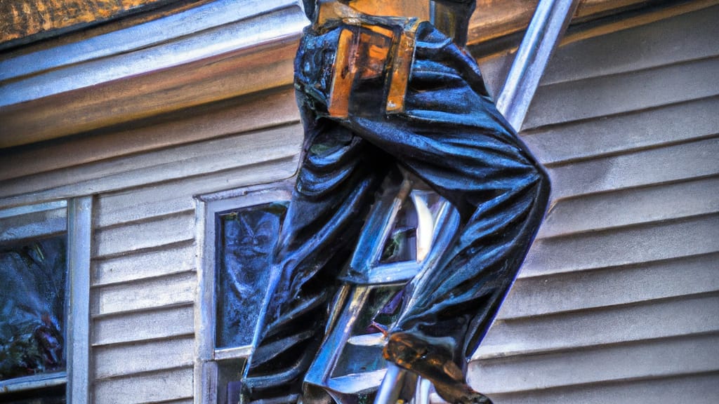 Man climbing ladder on Kalamazoo, Michigan home to replace roof