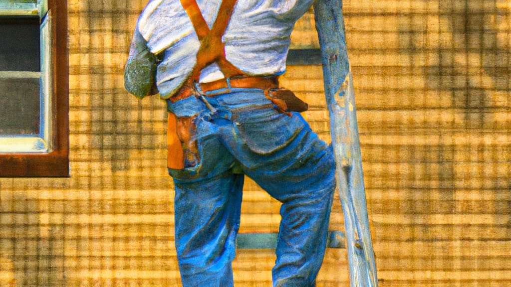 Man climbing ladder on Kearney, Missouri home to replace roof