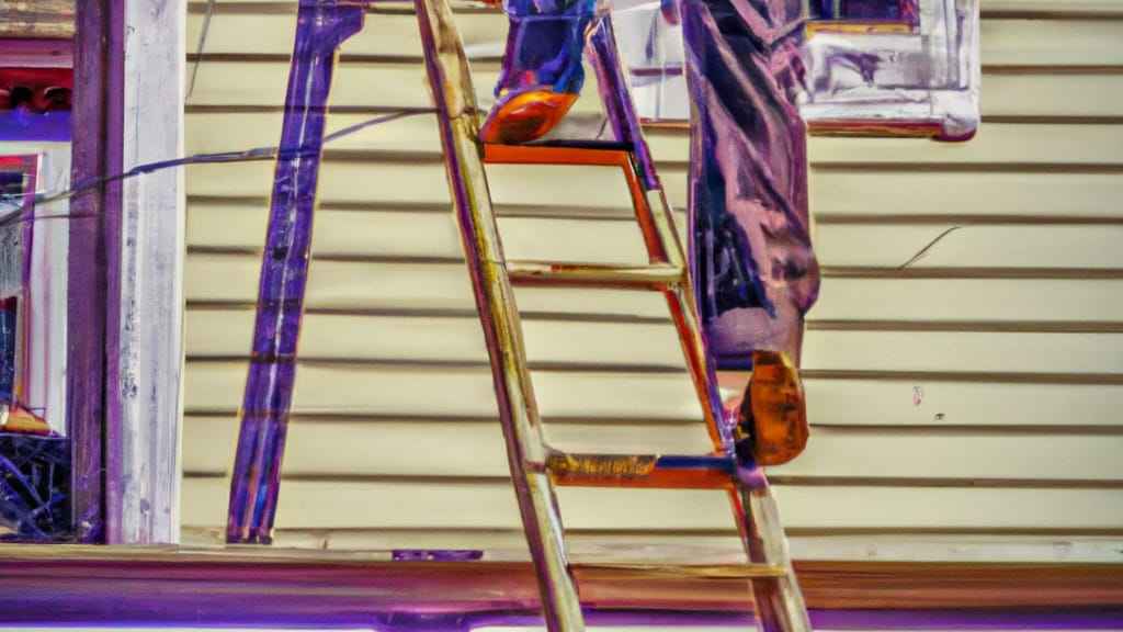 Man climbing ladder on Kearny, New Jersey home to replace roof