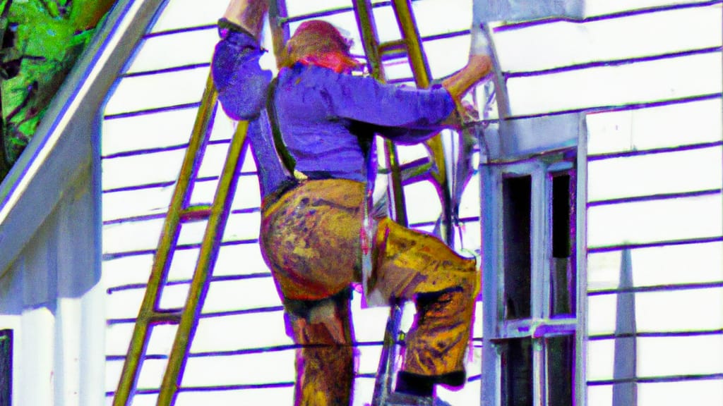 Man climbing ladder on Kenai, Alaska home to replace roof