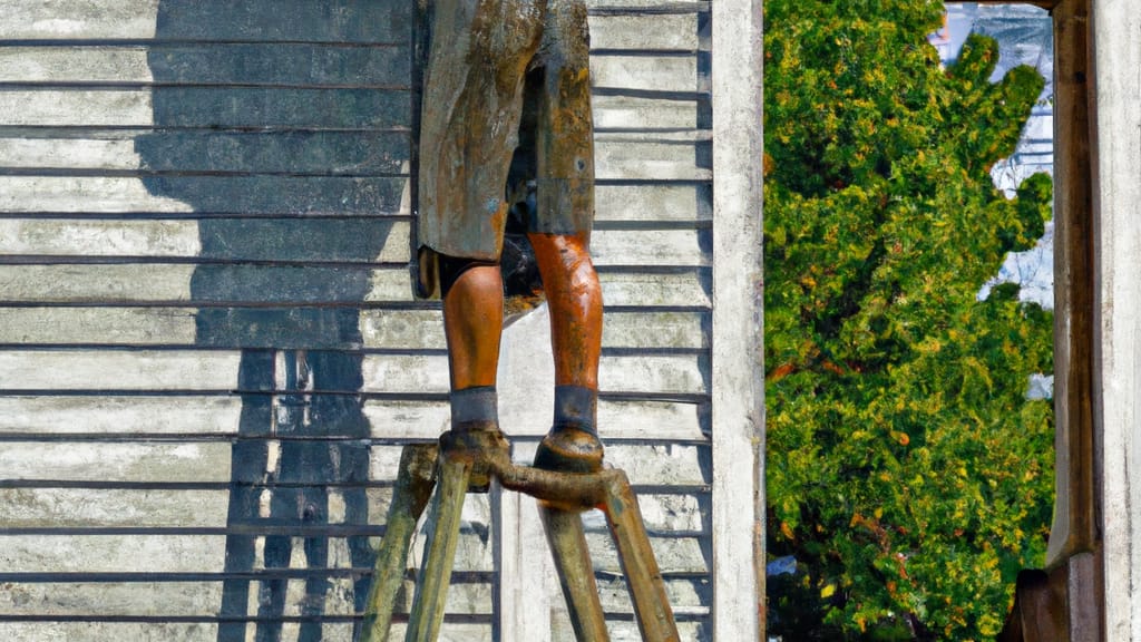 Man climbing ladder on Kennett, Missouri home to replace roof