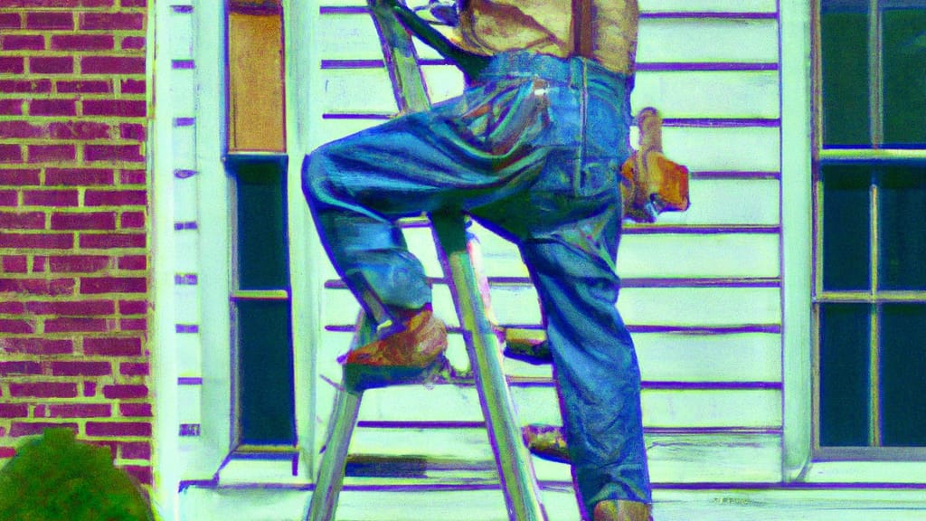 Man climbing ladder on Kent, New York home to replace roof