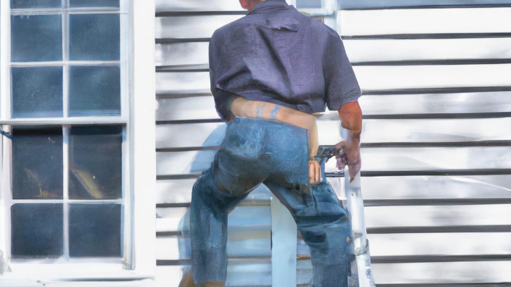Man climbing ladder on Kill Devil Hills, North Carolina home to replace roof
