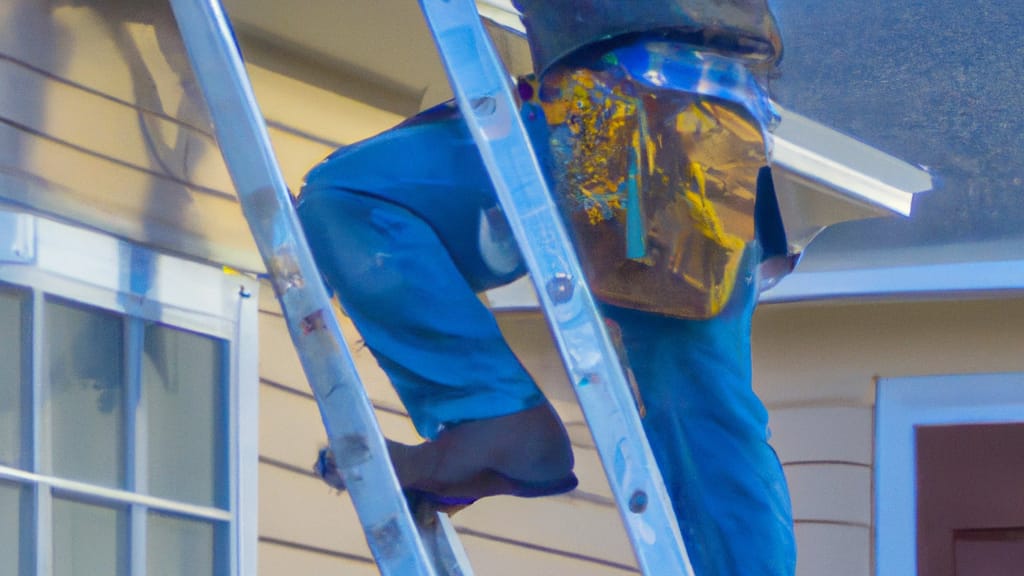 Man climbing ladder on King Of Prussia, Pennsylvania home to replace roof