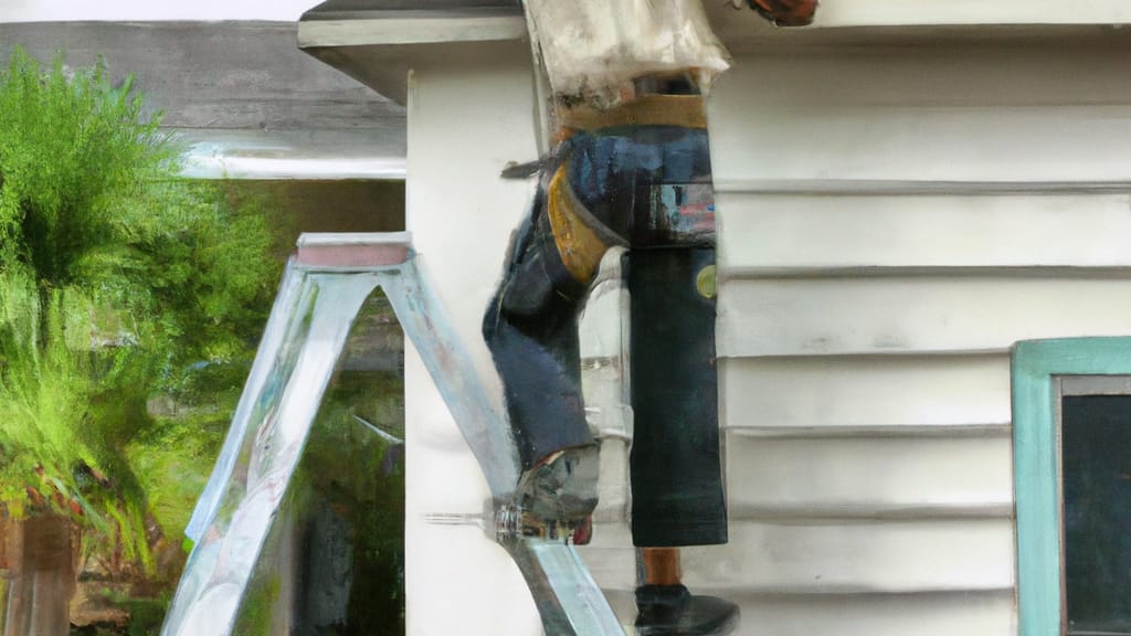 Man climbing ladder on Kingsland, Texas home to replace roof