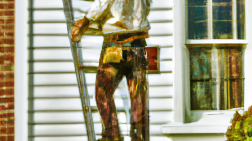 Man climbing ladder on Kingston, New York home to replace roof