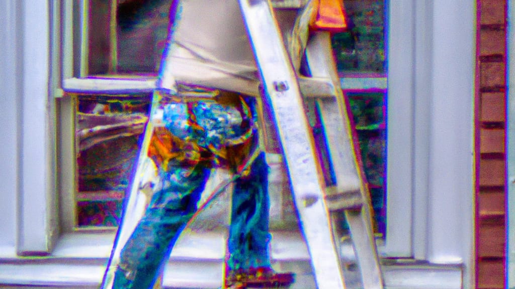 Man climbing ladder on Kingston, Rhode Island home to replace roof