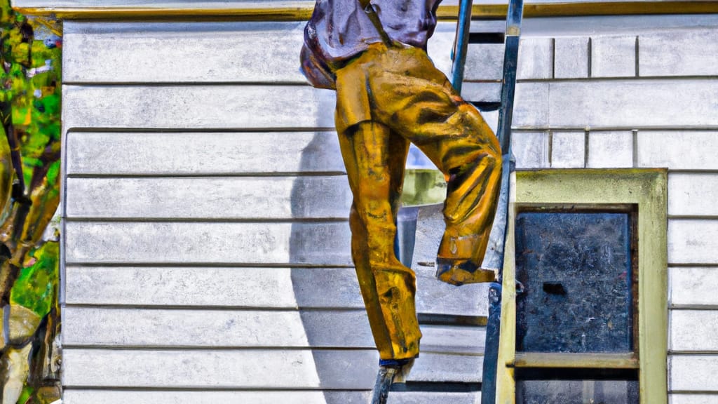 Man climbing ladder on Kirksville, Missouri home to replace roof