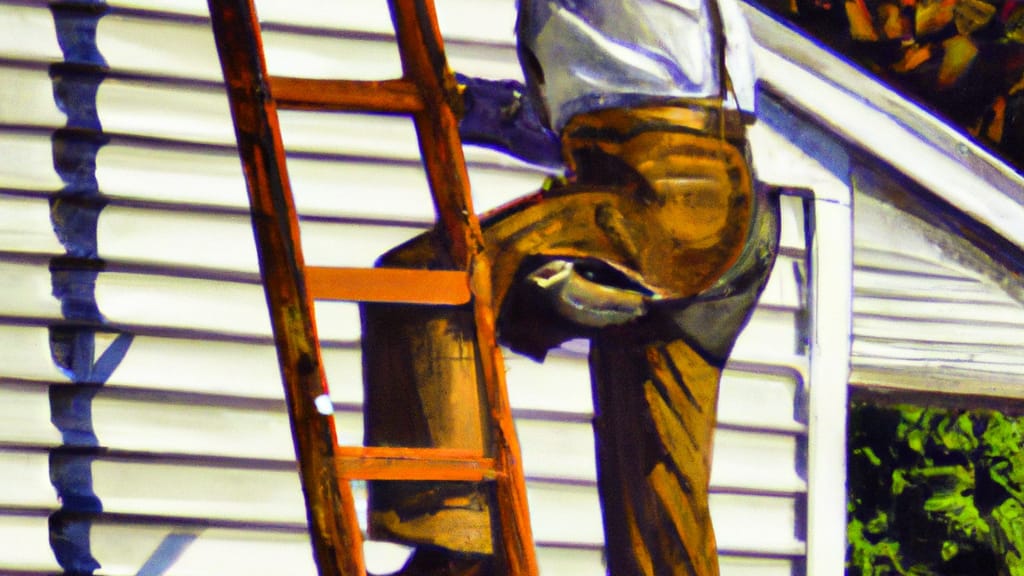 Man climbing ladder on Kirkwood, New York home to replace roof