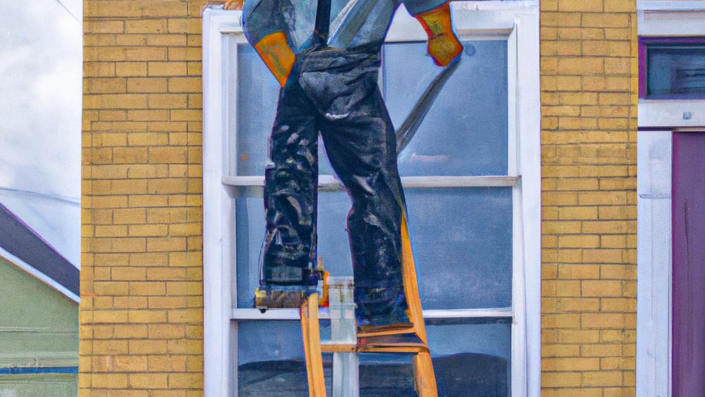 Man climbing ladder on Knoxville, Tennessee home to replace roof