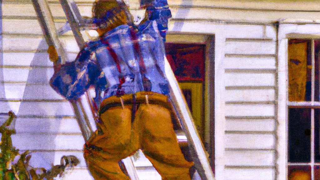 Man climbing ladder on Kosciusko, Mississippi home to replace roof