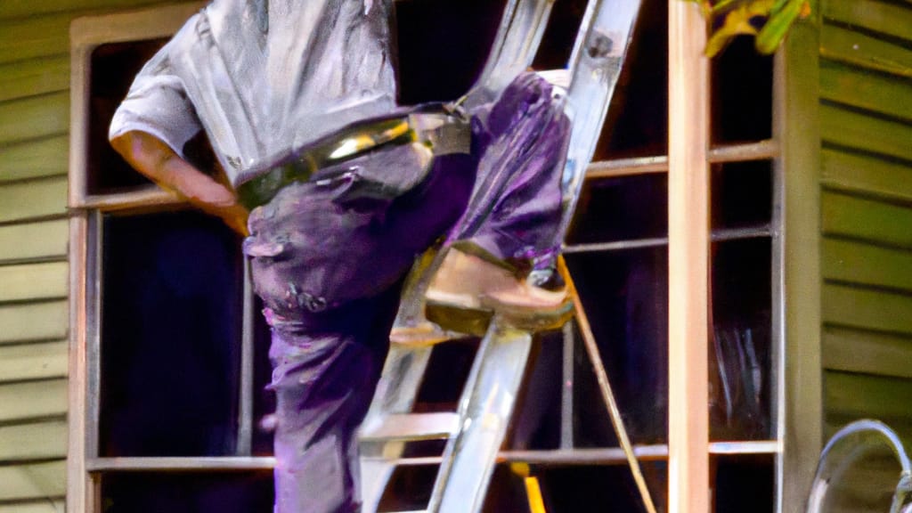 Man climbing ladder on Kyle, Texas home to replace roof