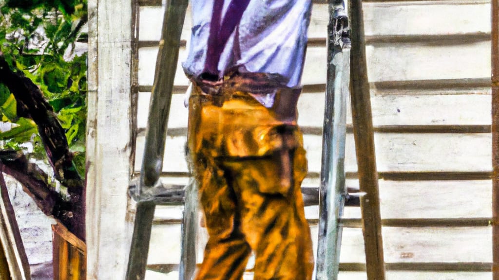 Man climbing ladder on La Grange Park, Illinois home to replace roof