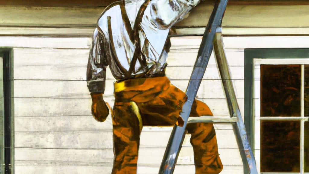 Man climbing ladder on La Mesa, California home to replace roof