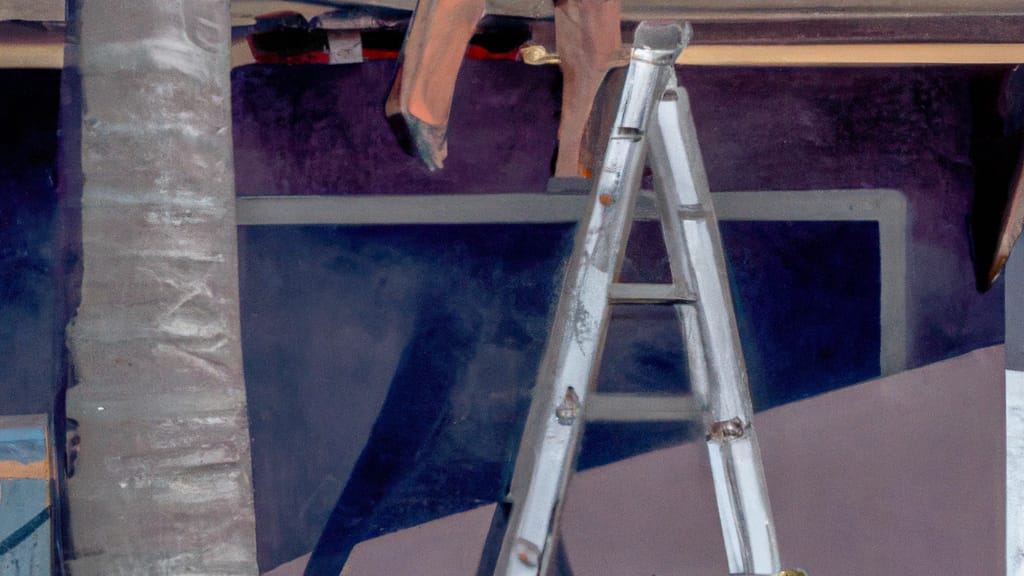Man climbing ladder on La Palma, California home to replace roof
