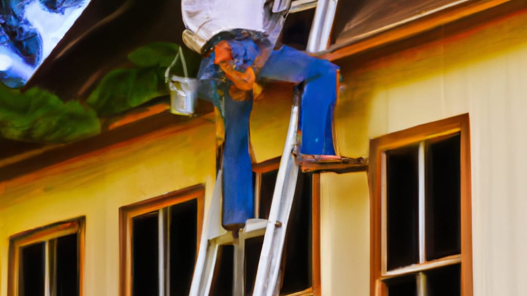Man climbing ladder on La Pine, Oregon home to replace roof
