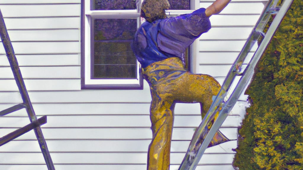 Man climbing ladder on Lacey, Washington home to replace roof