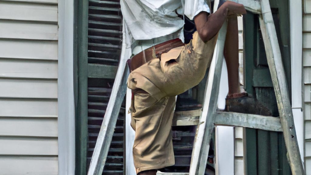 Man climbing ladder on Lafayette, Louisiana home to replace roof