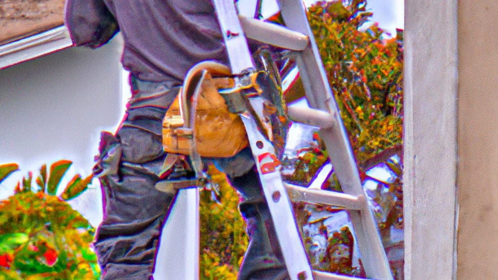 Man climbing ladder on Laguna Niguel, California home to replace roof