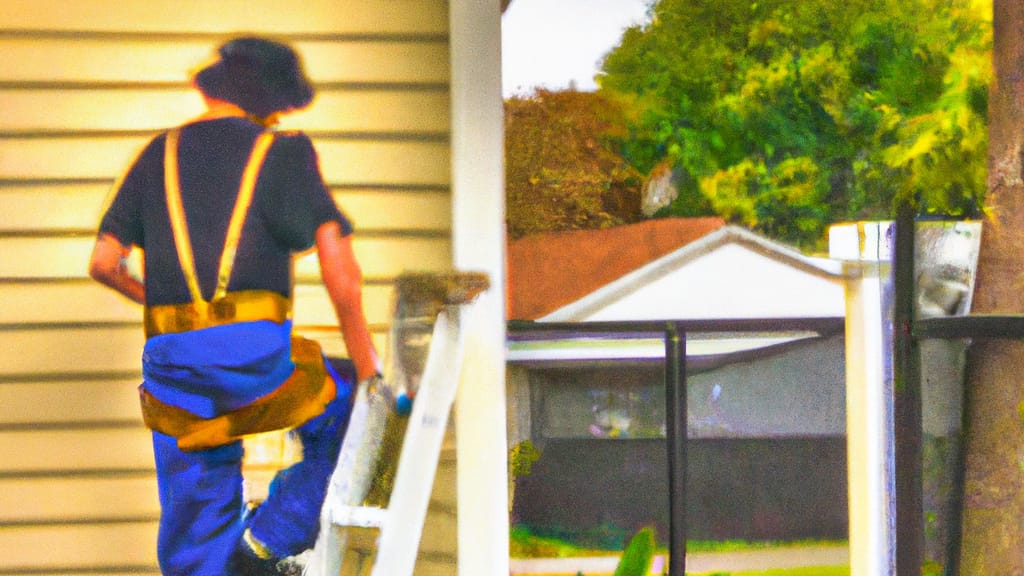 Man climbing ladder on Lake City, Florida home to replace roof