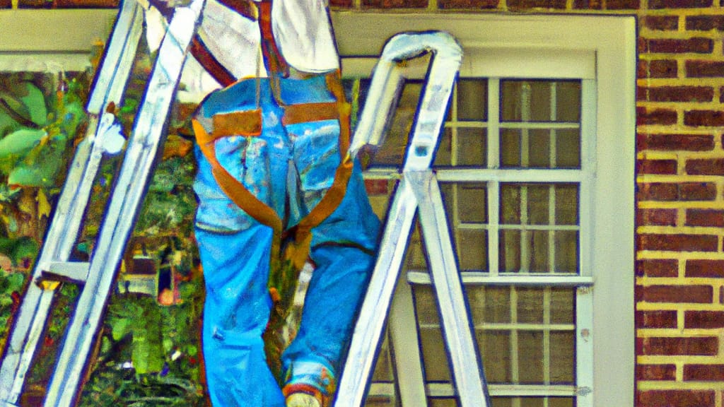 Man climbing ladder on Lake Dallas, Texas home to replace roof