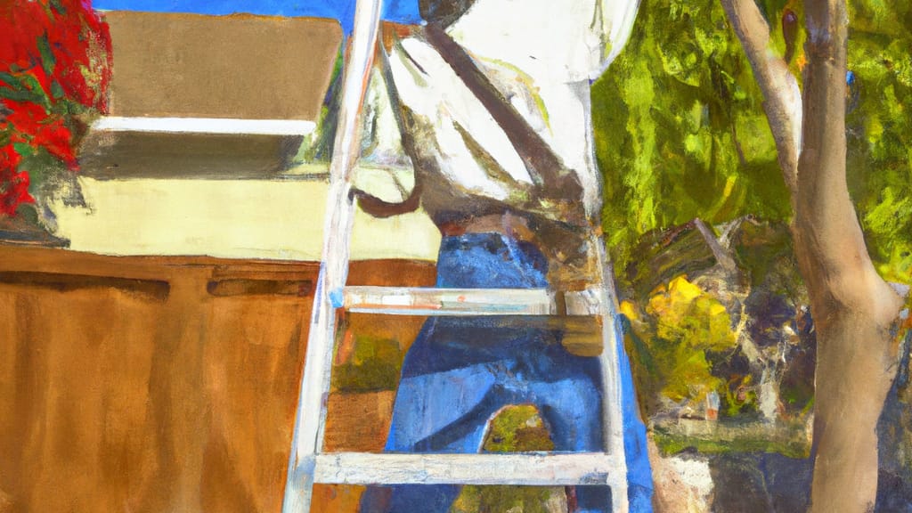 Man climbing ladder on Lake Forest, California home to replace roof