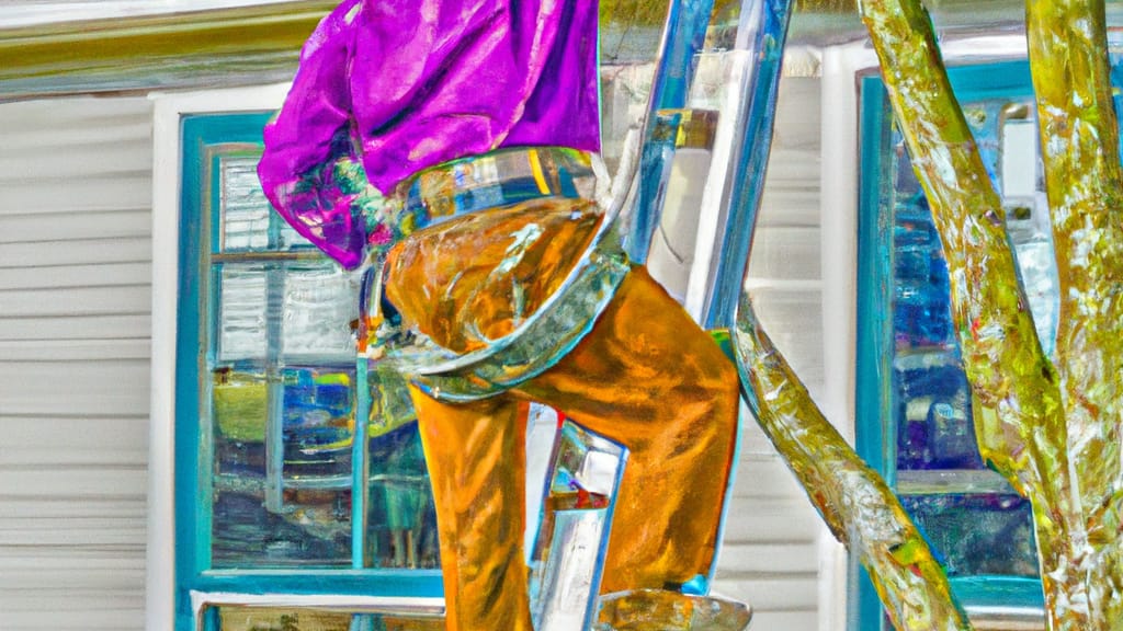 Man climbing ladder on Lake Oswego, Oregon home to replace roof