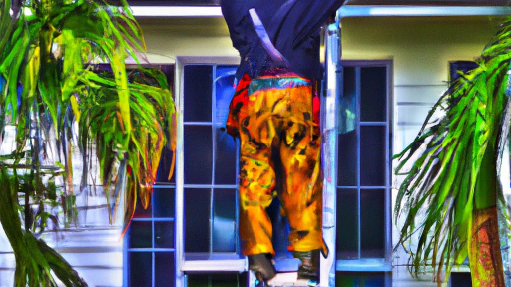 Man climbing ladder on Lake Wales, Florida home to replace roof